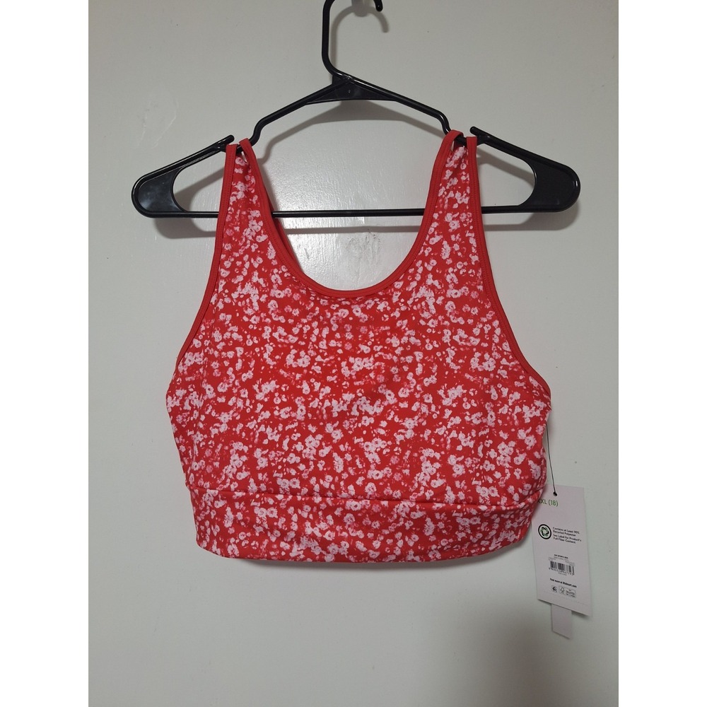 NWT Athletic Works Girls Sports Bra Size XXL 18 Red Mini Floral Dots UPF 30